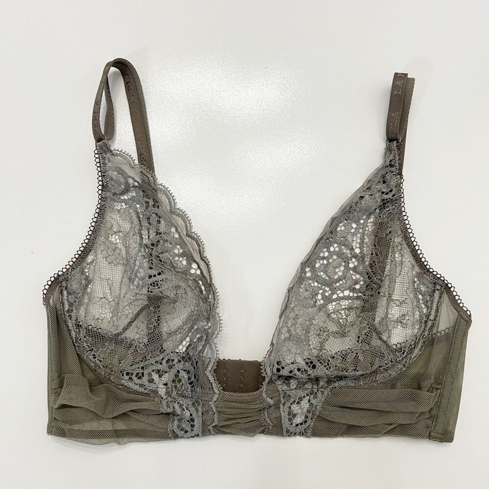 La Perla Olive Green Floral Lace Mesh Bra Underwire Bralette Size 38C